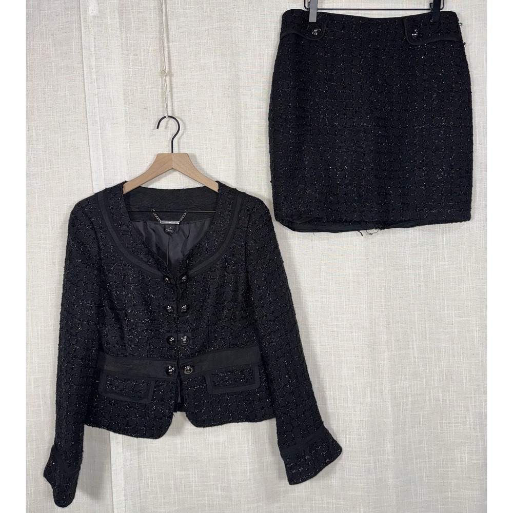 WHBM White House Black Market Boucle Tweed Suit Set Jacket Skirt Women's 8 6